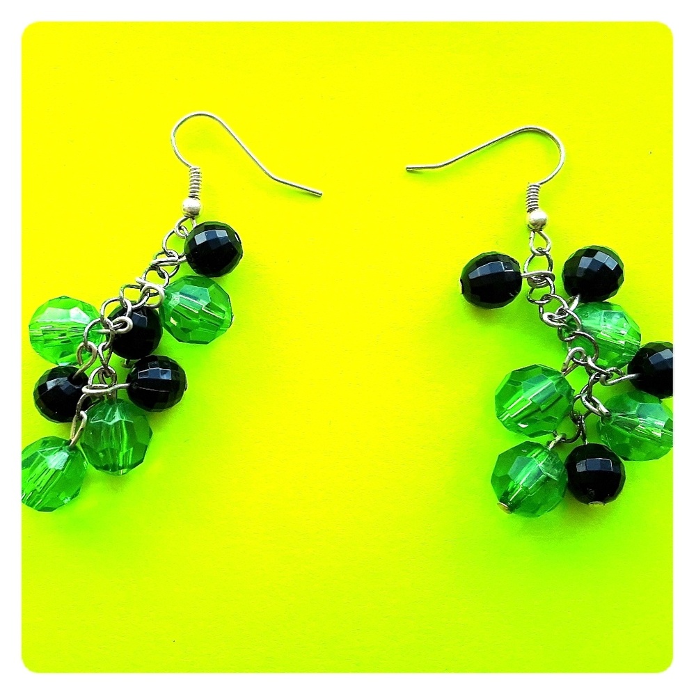 Green and black beaded earrings